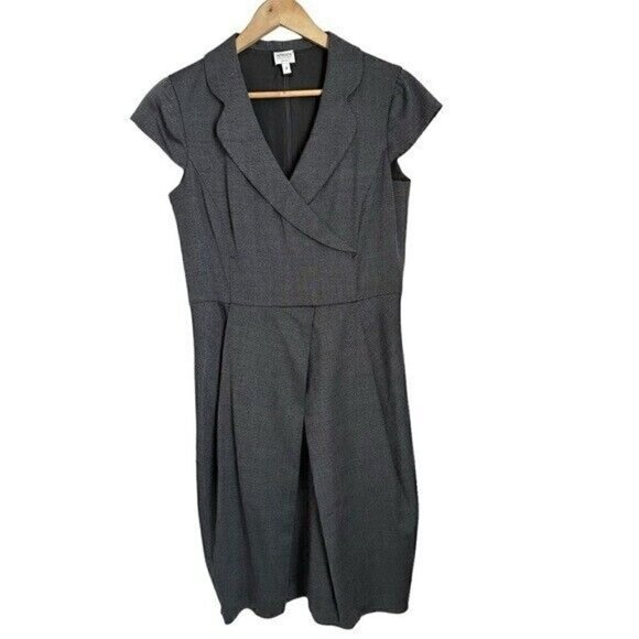 Giorgio Armani Collezioni Italy Wool Silk Blend Gray Cap Sleeve Dress Sz 8 $1049 - Picture 2 of 11